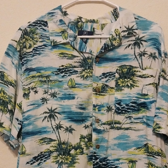 George Blue and Green Tropical Men's Shirt - Picture 1 of 7